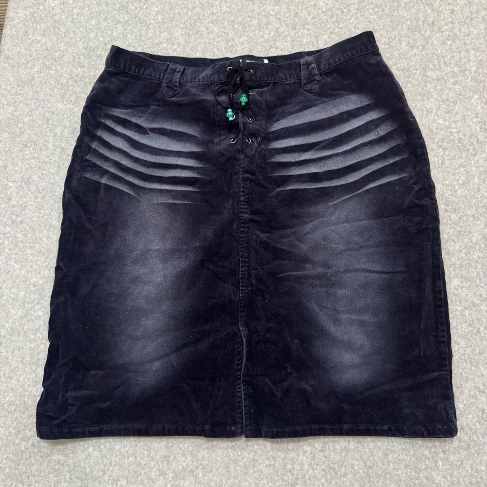 Y2K Quizz New York Womens Corduroy Lace Up Midi Skirt Navy Blue Beaded Size 18